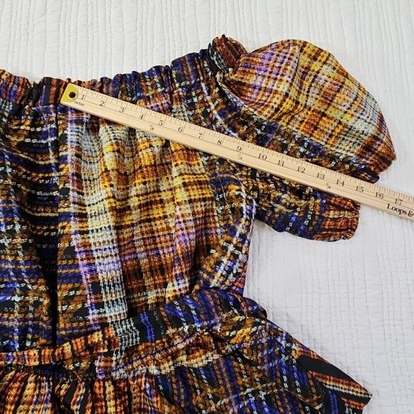 Cato Cold Shoulder Boho Blouse XL Jewel Tones Puff Sleeves Belted EUC Fairycore - Picture 13 of 15